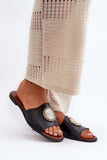 Elegant Natural Leather Flip-Flops with Gold Accents
