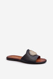 Elegant Natural Leather Flip-Flops with Gold Accents