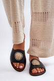 Elegant Natural Leather Flip-Flops with Gold Accents