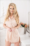 Feminine Satin Petticoat with Men's Shirt Cut and Buttons