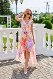Floral Chiffon Maxi Dress with Asymmetrical Cut