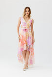 Floral Chiffon Maxi Dress with Asymmetrical Cut