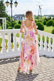 Floral Chiffon Maxi Dress with Asymmetrical Cut