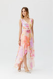 Floral Chiffon Maxi Dress with Asymmetrical Cut