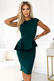 Elegant Dark Green Asymmetrical Midi Dress with Small Sleeves