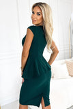 Elegant Dark Green Asymmetrical Midi Dress with Small Sleeves