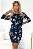 Sporty Dress with 3/4 Sleeves and Floral Navy Design