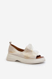 Elegant Natural Leather Women's Sandals with Bow Detail