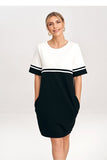 Two-Tone Cotton Mini Dress with Belt and Pockets