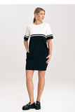 Two-Tone Cotton Mini Dress with Belt and Pockets