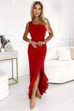 Red One-Shoulder Spanish Dress with Leg Slit - Polish Made