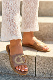 Eco-Suede Womenâs Flip-Flops with Sequin Strap for Comfort