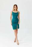 Elegant Mini Dress with Chic Neckline and Slit Detail