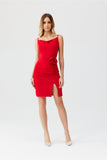 Elegant Mini Dress with Chic Neckline and Slit Design