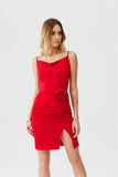 Elegant Mini Dress with Chic Neckline and Slit Design