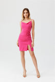 Elegant Mini Dress with Chic Neckline and Slit Detail