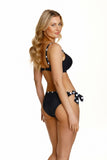 Black Bathing Bra with White Peas Trim and Push-Up Insert