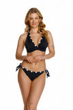 Black Bralette Bathing Bra with White Piping Details