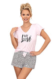 Charming Women's Cotton Pajama Set with Leopard Shorts