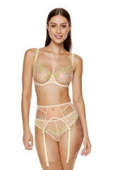 Floral Embroidered Tulle Garter Belt with Adjustable Straps - beige / 40