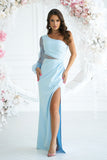 Elegant Sequin One-Shoulder Asymmetrical Dress with Slit