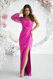 Elegant Sequin One-Shoulder Asymmetrical Dress with Slit