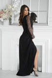 Chic Sequin Sleeve Dress with Heart Neckline & Slit