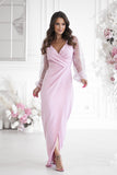 Sequin Sleeve Dress with Heart Neckline & Slit Detail