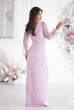 Sequin Sleeve Dress with Heart Neckline & Slit Detail