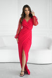 Chic Sequin Sleeve Dress with Heart Neckline & Slit