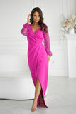 Chic Sequin Sleeve Dress with Heart Neckline and Slit