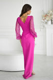Chic Sequin Sleeve Dress with Heart Neckline and Slit