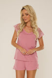 Chic Two-Piece Viscose Pajamas with Lace Sleeves and Shorts