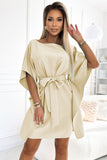 Beige Feminine Butterfly Dress with Waist Tie