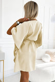 Beige Feminine Butterfly Dress with Waist Tie