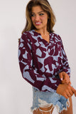 Eco-Friendly V-Neck Blouse with Unique Print and Puffy Sleeves