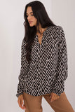 Eco-Friendly Geometric Blouse with Puff Sleeves and V-Neck