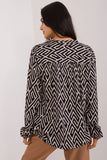 Eco-Friendly Geometric Blouse with Puff Sleeves and V-Neck