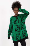 Casual Long Cut Women's Sweater with Print and Round Neckline
