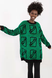 Casual Long Cut Women's Sweater with Print and Round Neckline