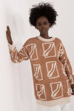 Elongated Casual Women's Sweater with Print and Long Sleeves