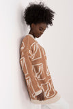 Elongated Casual Women's Sweater with Print and Long Sleeves