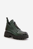 Chic Women's Leather Ankle Boots with Chunky Heel and Zipper