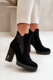 Elegant High-Heel Ankle Boots with Embroidery and Warm Lining