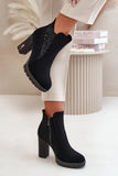 Elegant High-Heel Ankle Boots with Embroidery and Warm Lining