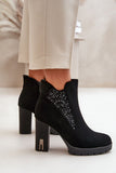 Elegant High-Heel Ankle Boots with Embroidery and Warm Lining