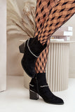 Stylish Eco-Suede Ankle Boots with Chain Detail and Heel