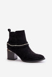Stylish Eco-Suede Ankle Boots with Chain Detail and Heel
