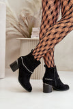 Stylish Eco-Suede Ankle Boots with Chain Detail and Heel