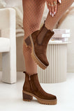 Eco-Suede Women's Ankle Boots with Block Heel and Fleece Lining
